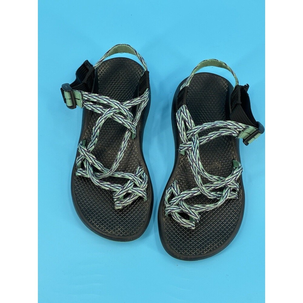 Chaco Women’s 7 Zong Sandals Green Purple Strappy Vibram Outdoor Hiking